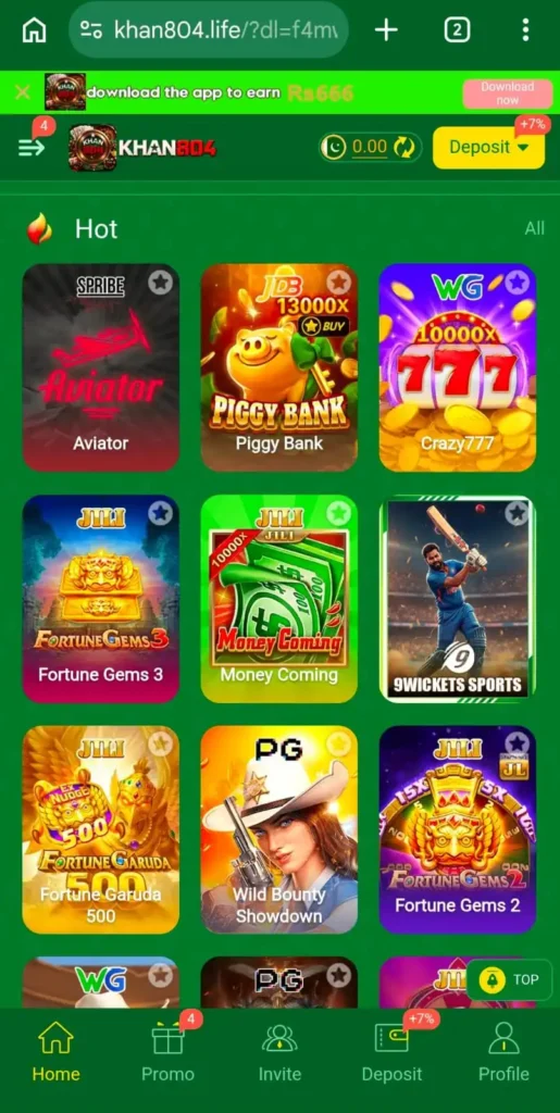 Khan804 Game home screen interface